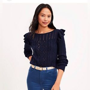 Women’s Loft New with Tags Cable Shoulder Ruffle Sweater size Medium